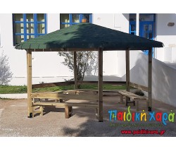 Εξάγωνο ξύλινο κιόσκι με καθίσματα (εμποτισμένη τρικολλητή ξυλεία)
